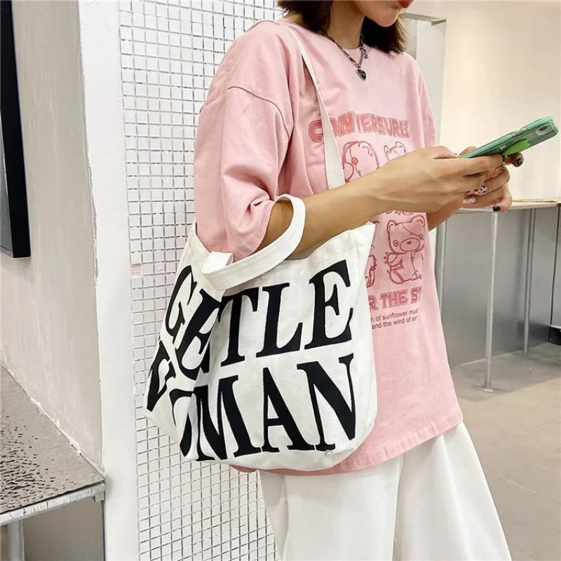 Tote Handbag Women\'s 2023 Summer New Fashion Korean Edition Simple Canvas Shoulder Bag Large Capacity Tote Letter Big Cloth Bag