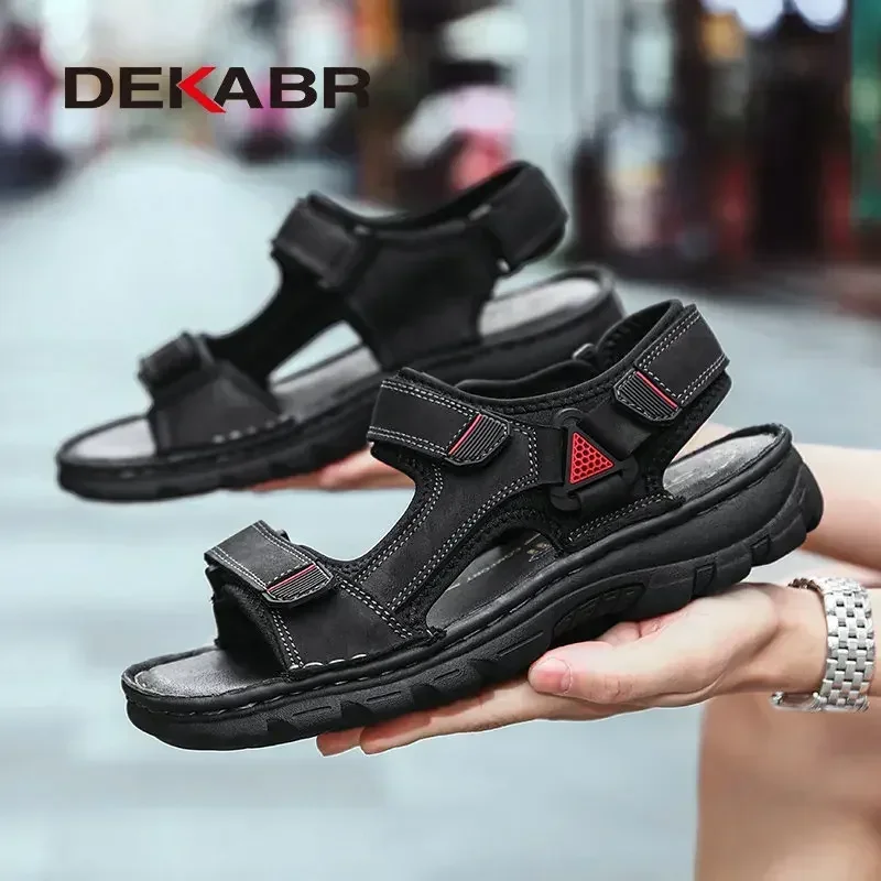 DEKABR Size 48 Male Genuine Leather Sandals Summer Casual Men Shoes Vacation Beach Shoes Fashion Outdoor Non-Slip Sneakers