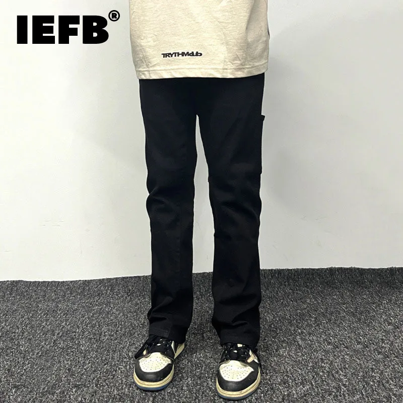 IEFB New Winter Men's Straight Leg Jeans Washing Zipper Solid Color High Street Multi Button Pockets Male Denim Pants 9C8805