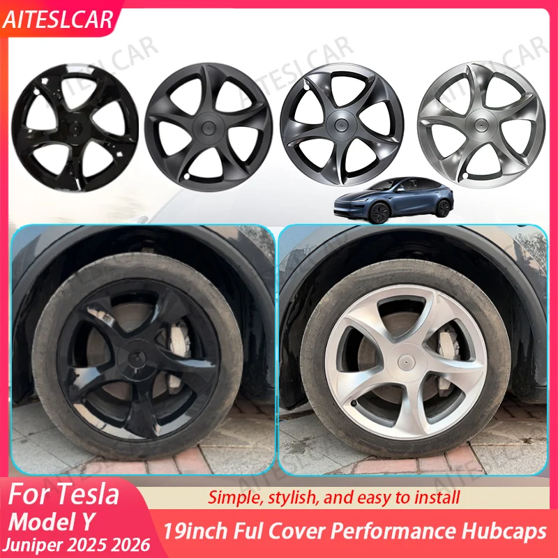 

4PCS Wheel Hubcap For Tesla Model Y Juniper 2025 19 Inch Car Replacement Wheel Cover Automobile Hub Cap Full Rim Car Accessories