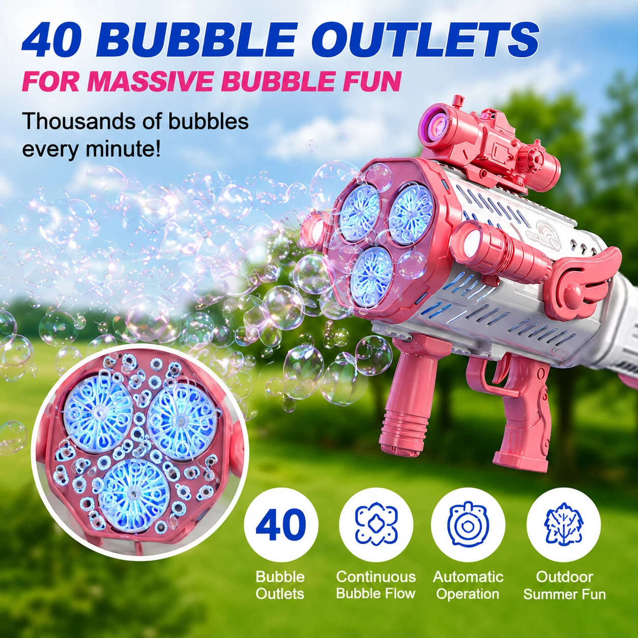 Automatic Bubble Machine Rechargeable Bubble Gun for Kids with 2 Bottles of Refill Solution Lights Electric Bubble Blaster Toys