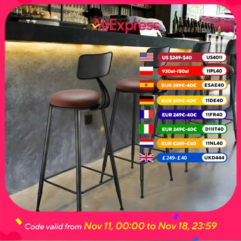 

Wooden Metal Bar Stools High Minimalist Modern Counter Kitchen Bar Stools Dining Home Backrest Brown Sillas De Comedor Furniture