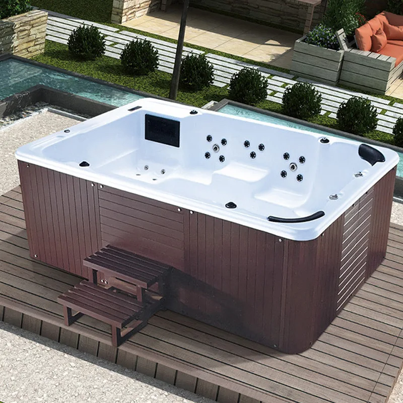 2026 Hot Sale FL Customized Luxury Modern Rectangular Outdoor Spa Hot Tub Pool with Lounger Eco-Friendly Design