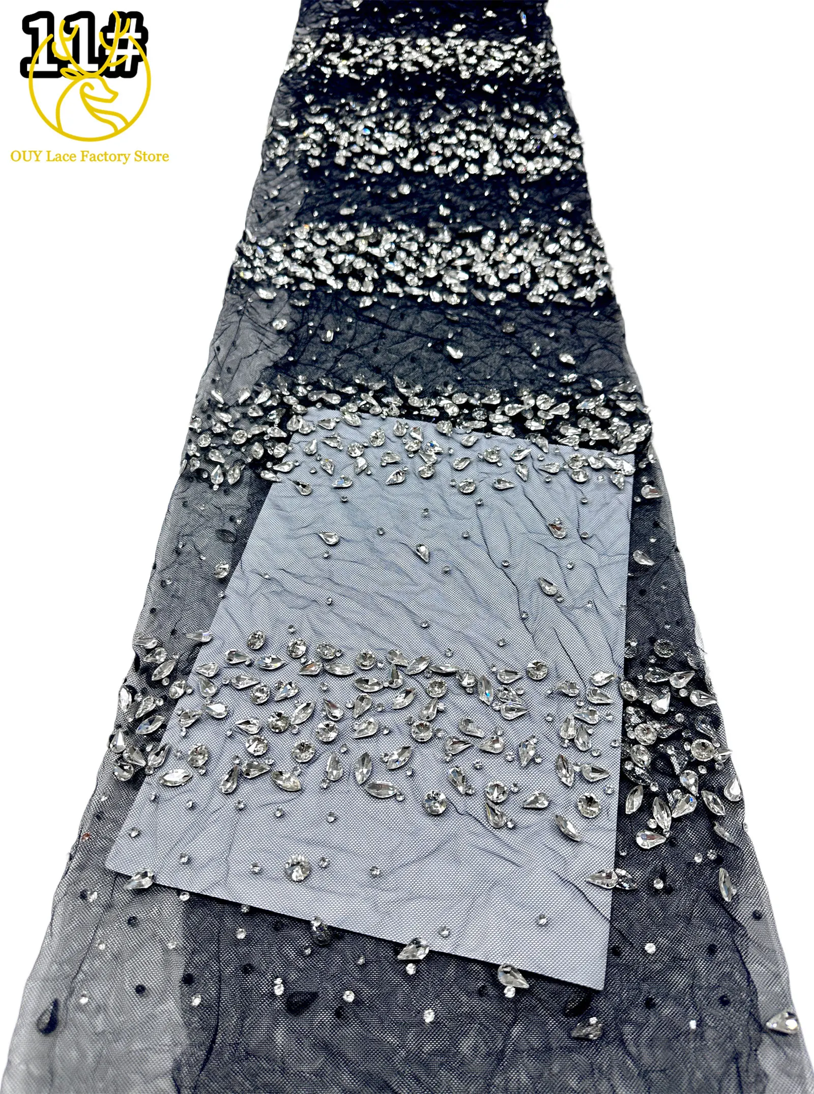 Goldener Luxus-Tüll-Spitzenstoff aus Dubai, hochwertiger nigerianischer afrikanischer Diamant-Tüll-Spitzenstoff für Hochzeitskleidung. – Detail 21