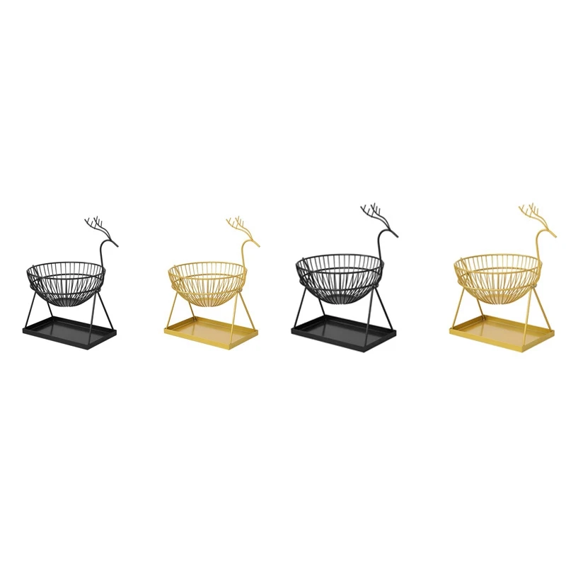 

HOT SALE New Elk Fruit Drain Basket Wrought Iron Double Layer Fruit Basket Nordic Creative Vegetable Storage Rack