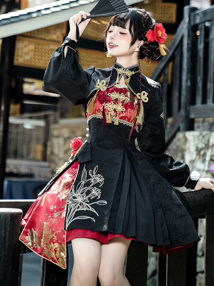 

Новый оригинальный комплект платья Лолиты в китайском стиле в готическом стиле на Хэллоуин, милые милые китайские элементы, новогодний рождественский комплект платья Лолиты