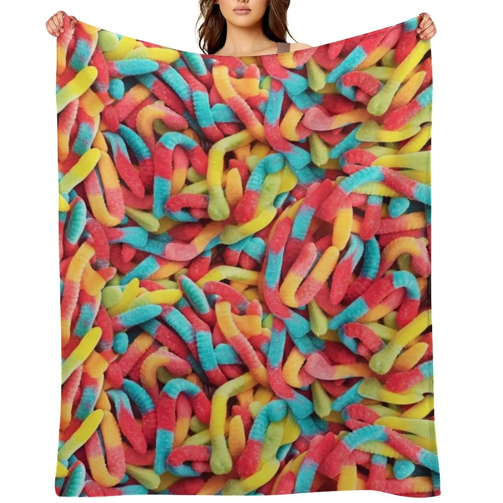 

Neon Sour Gummy Worm Pattern Throw Blanket Single Comforter sofa bed Luxury Thicken Blankets