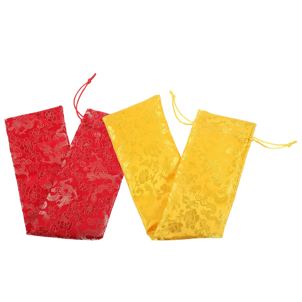 

2Pcs Brocade Scroll Bags Thickened Durable for Chinese Painting Calligraphy Large Tassel Storage Oriental Style Fan Protect