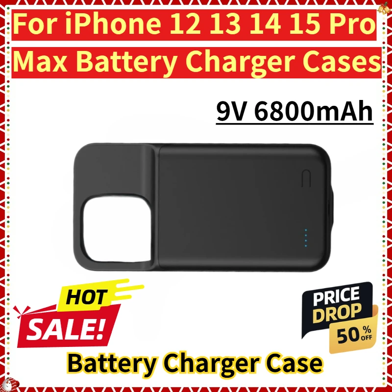 

For iPhone 12 13 14 15 Pro Max Battery Charger Cases Extenal Battery PowerBank charging Cove 9V 6800mAh 15Wh