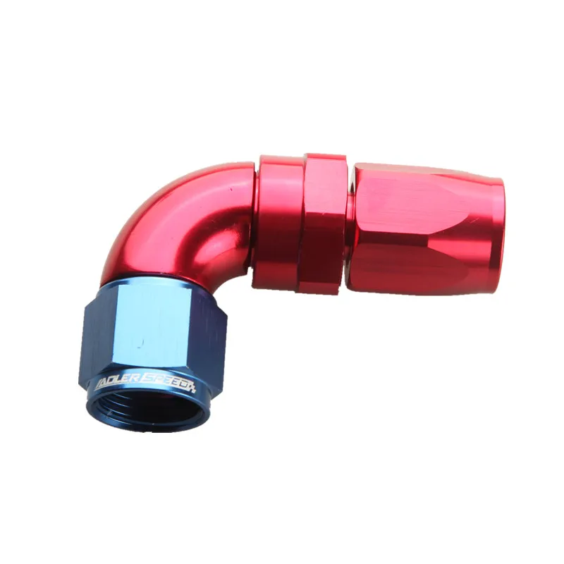 AN6 45/90 Degree Aluminum Full Flow Swivel Fitting Hose End Red/Blue