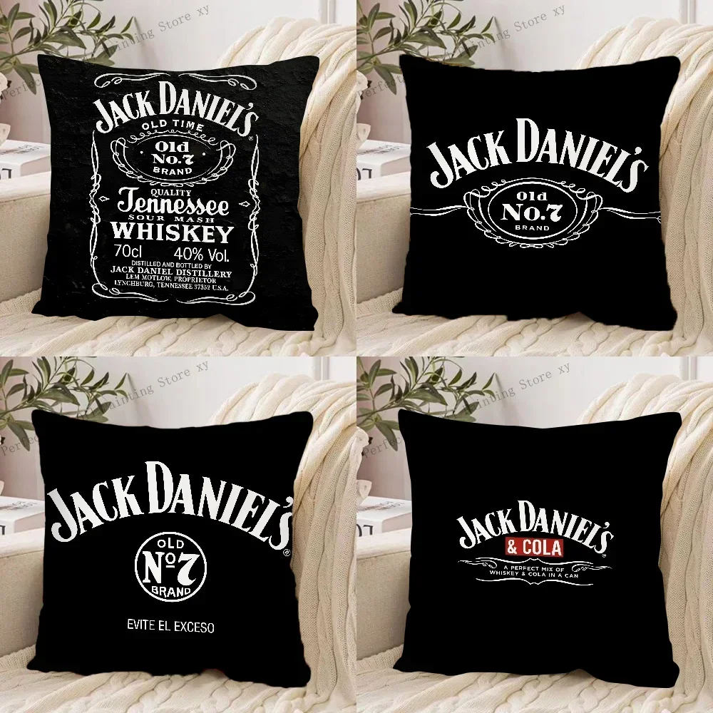 1PC J-JACK DANIELS Whiskey Brand Logo Pillow Case Square Pillow Cushion Cover Bedroom Sofa Room Decoration Casual Pillow Cover