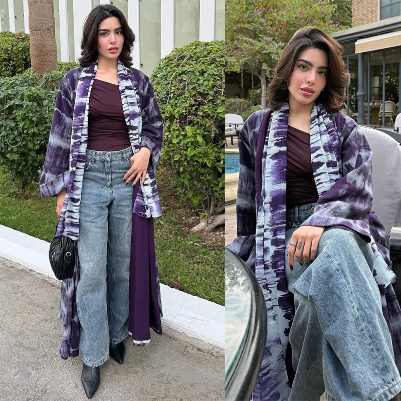 

Mq269 Fashionable Printed 2026 Spring New Loose Cardigan With Straight Sleeves And Headscarf Ramadan Dubai Luxury Islam Elegant