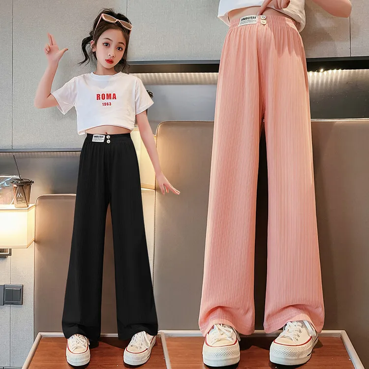 Girls' Wide leg Pants Summer Sports and leisure Pants 2024 New Fashionable Children's Pants Trendy Straight leg Pants 120-170CM