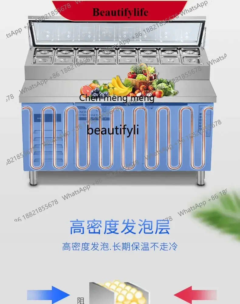 

Коммерческая станция для хранения свежести пиццы, холодильник с прорезями для холодных овощей и фруктов, морозильная камера для магазина замороженного чая с молоком