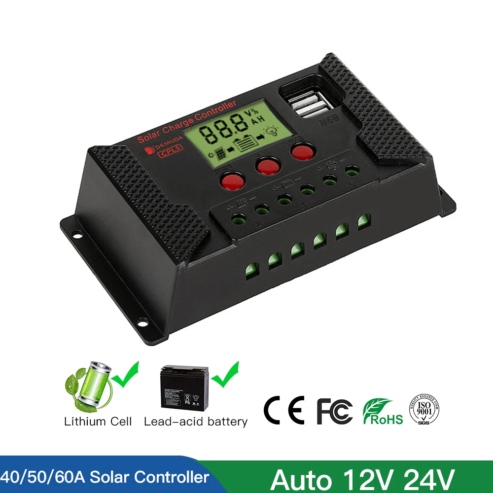 

PWM 12V 24V 40A 50A 60A Solar Charge Controller PV Regulaor For Lithium Lifepo4 Lead Acid Battery For 100W 200W 300W 400 PV