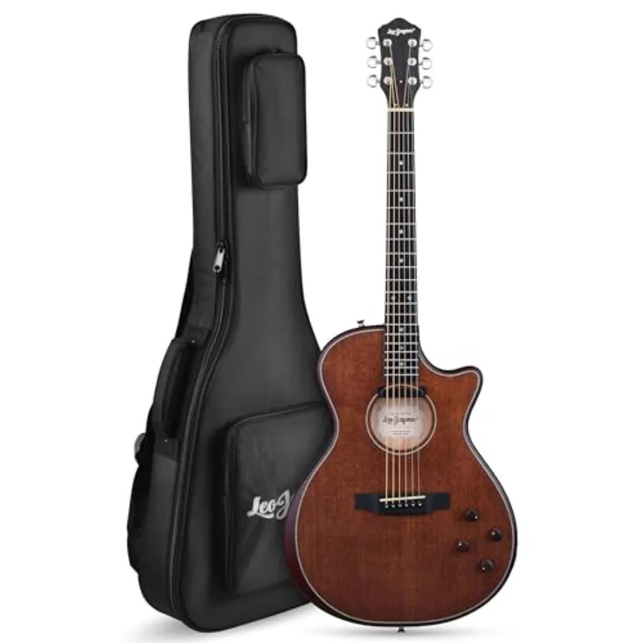 

Acoustic Electric Guitar for live performance: solid mahogany top, natural mahogany finish, ultra-thin body design with custom