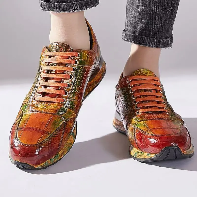 2025 새로운 도착 패션 악어 가죽 인과 신발 남성, 남성 정품 가죽 운동화 pdd603