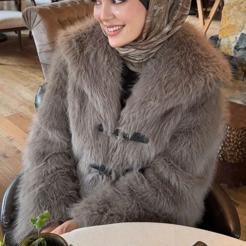 EAEOVNI Cappotto invernale da donna in pelliccia di agnello Moda bavero Cintura con bottoni Design Vintage caldo autunno inverno nuova giacca abbigliamento