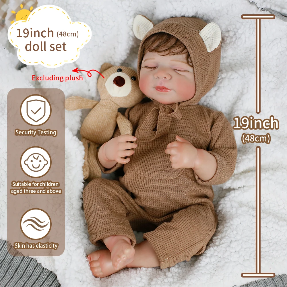 

18inch Reborn Baby Doll Girl Sleeping Baby Doll Handmade Newborn Bebe Toy 3D Skin Full Vinyl Body Doll with 2 Style Outfits