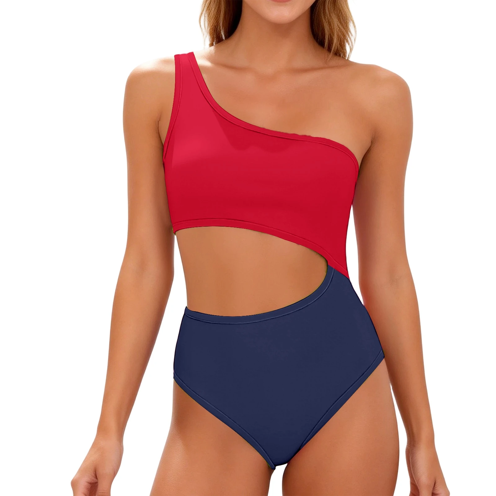 Hot New Women Swimwear Female Padded Bather Bathing Suit Swim Colors Cut Out One Shoulder Splicing One Piece Swimsuit 2026