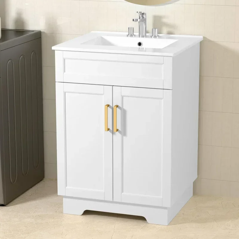 Bathroom Vanity with Ceramic Sink Cabinet 2 24 Inches Wooden