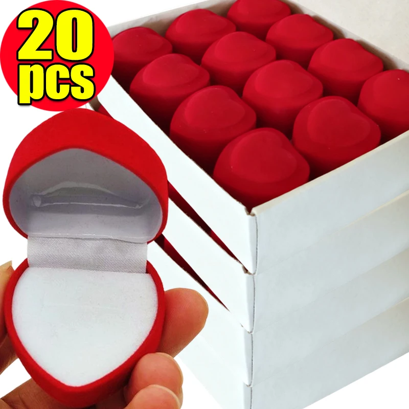 1/20 個レッドハートベルベットリングボックスカップル結婚式ハート型ジュエリー包装ボックスマッチングリング結婚指輪ボックス