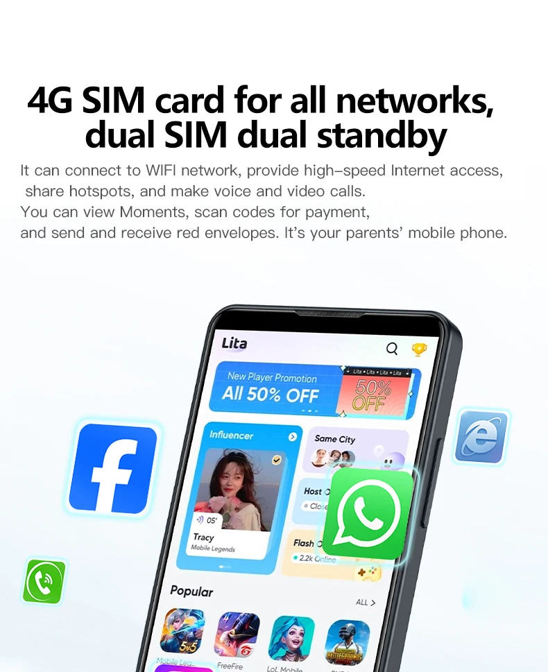 DOOV R70 Phone No Camera with Dual SIM MT6765 Touchscreen 4G Android 13 Keyboard 4 Inch 6GB 128GB Camera 2600mAh