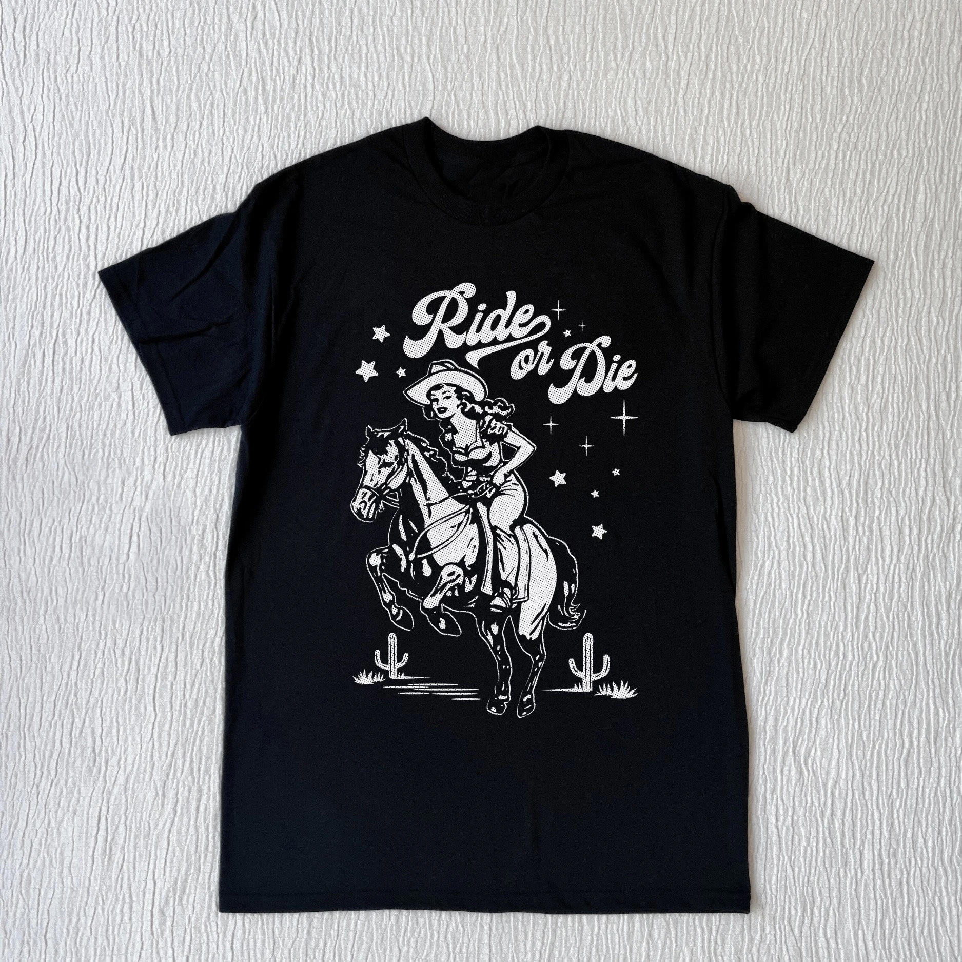 النمط الغربي نمط تي شيرت الفحم الرمادي الحصان الصبار طباعة نمط جولة الرقبة تي شيرت نسيج القطن الخالص سليم صالح #2