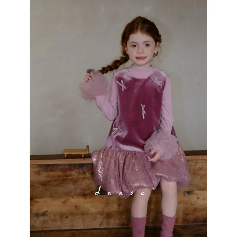 

Розовое платье принцессы для девочек с перьями и пайетками, платье без рукавов, детские пышные вечерние платья на день рождения, детские осенне-весенние платья