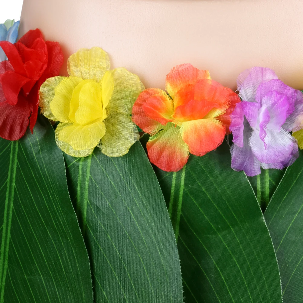 

Simulation Leaf Skirt Hawaii Hula Tropical Grass Cloth Costume Party Accessories Adjustable Waistband Bright Flowers