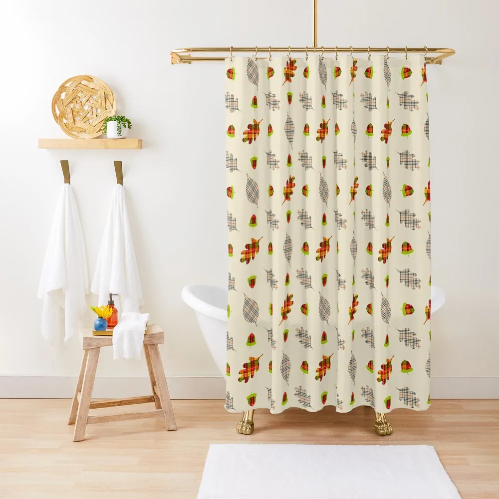 

Cute autumn leaves in plaids print Shower Curtain Waterproof Fabric Bathroom Modern Accessory Bathrooms For The Bathroom Curtain