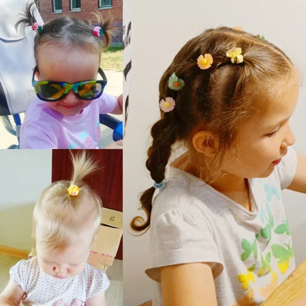 10/20PCS New Girls Cute Cartoon Flower Small Scrunchie Kids Ponytail Hair Tie Elastic Bands Fashion Hair Accessories Set