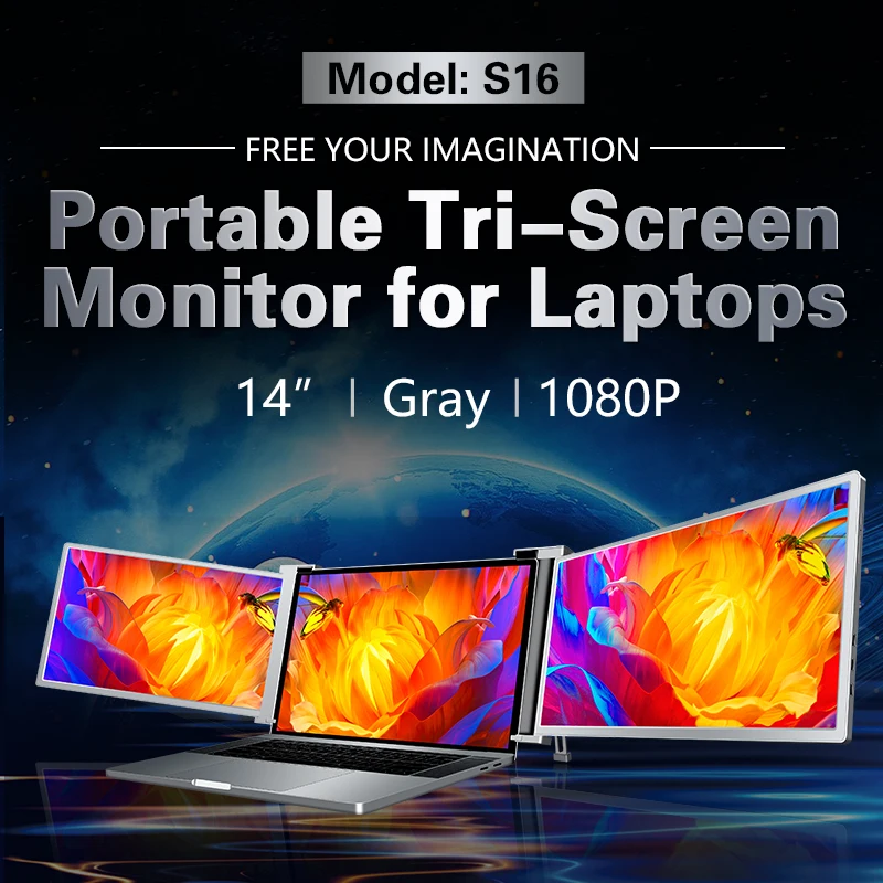 Consumer Electronics 14 Inch 3 Screens Laptop Extender Por Plug and Play LCD 1080 p High Quality IPS 120 Hz Type-C