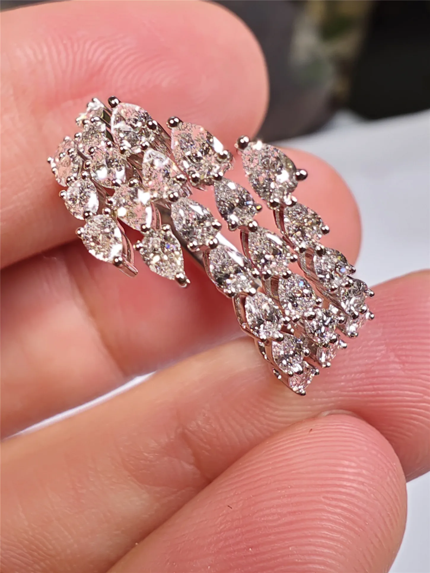 Custom-made Laboratory-grown Diamond Drip-shaped Branch 925 Sterling Silver Gold-plated Jewelry, 14K Gold Diamond Engagement