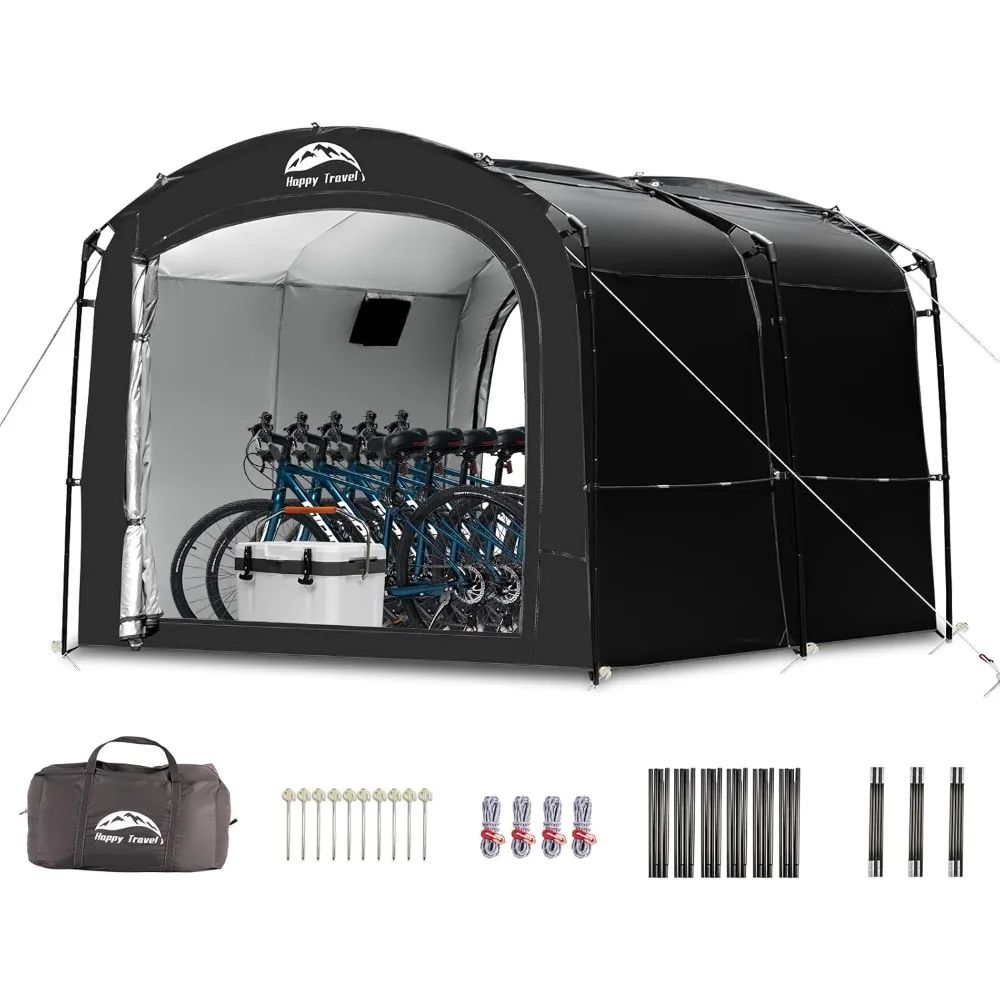 

Happy Travel Bike Storage Tent, Outdoor 8×7×6.3ft Large 2-in-1 Portable Shed More 30% Top Space W/Double Doors with Mesh, Outsid