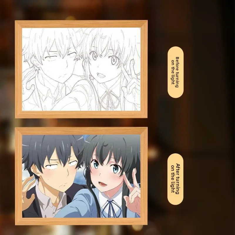 23 سنتيمتر/9.06in ثلاثية الأبعاد أنيمي الشكل ضوء اللوحة Yukinoshita Yukino إطار صور Led ليلة مصابيح طاولة لغرفة النوم هدايا العيد الزخرفية