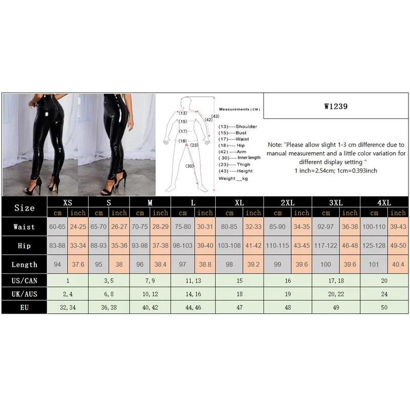 Sexy Women Shiny Laser Leather Pants Black Slim Bodycon Liquid Leather Pant High Waist Faux Patent Leather Leggings Butt Lifting