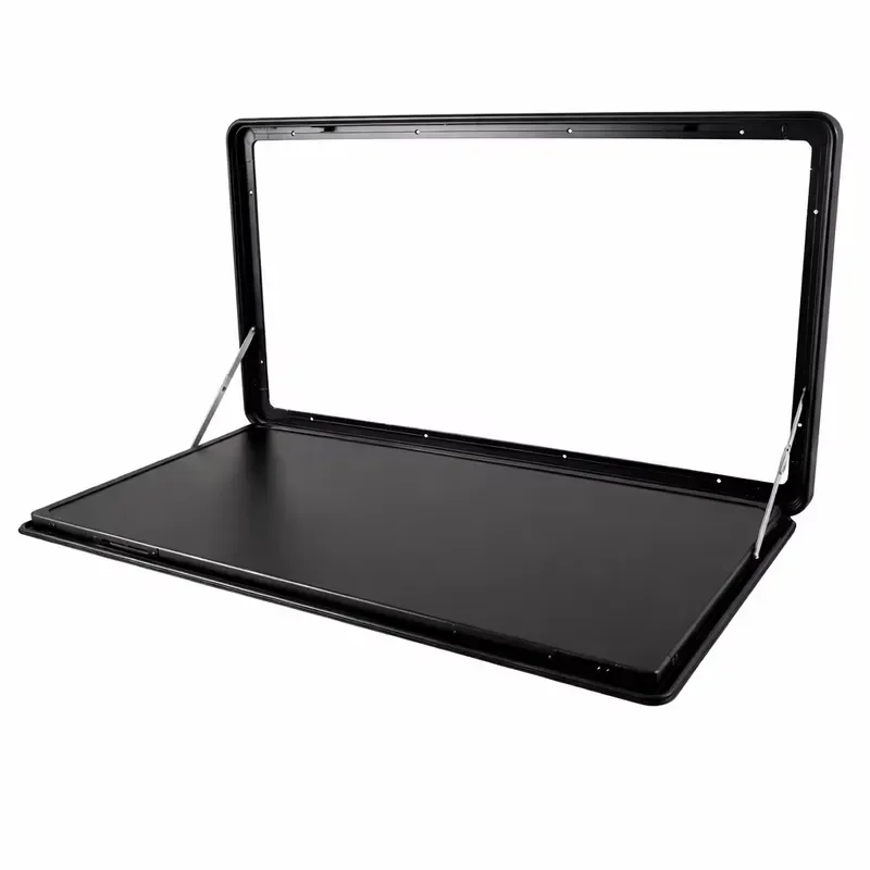 800x450mm Folding Wall Table Lockable Outdoor Fold Down Desk for RVs Campers Caravans Black Space Saving Compact Design