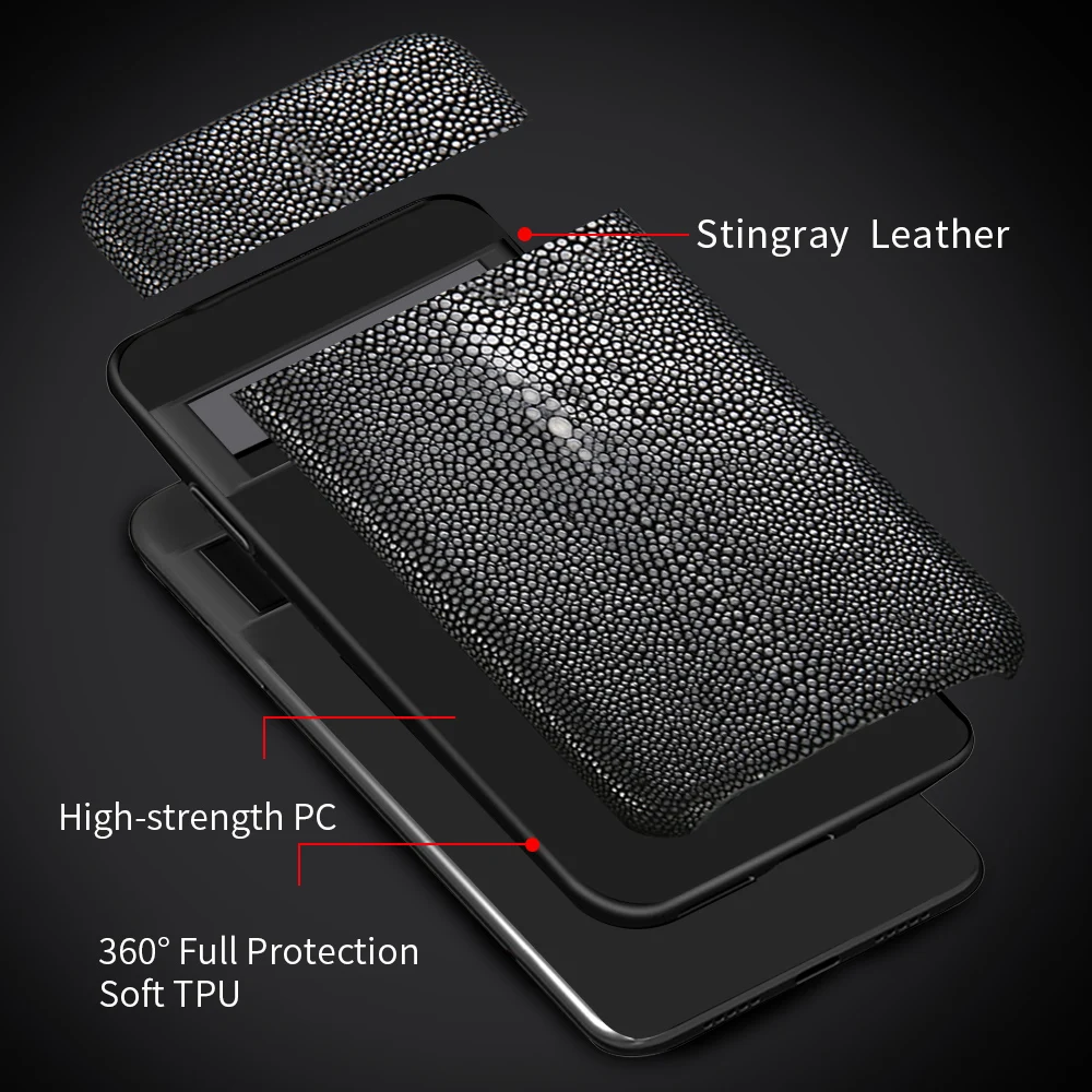 LANGSIDI Genuine Stingray Leather Phone Case for Google Pixel 8 9 10 11 Pro XL 9Pro 10Pro 8Pro 11Pro Luxury Half-pack Back Cover