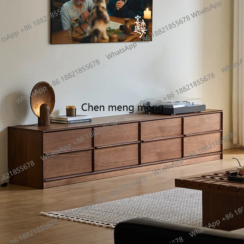 

Medieval style North American black walnut solid wood skeleton line TV cabinet living room home floor TV cabinet