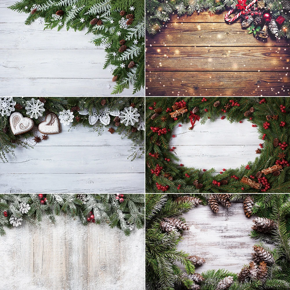 

MOON.QG Christmas Background Photography Wooden Wall Gifts Pine Branch Photocall Backdrop Children Studio Photocall Supplies