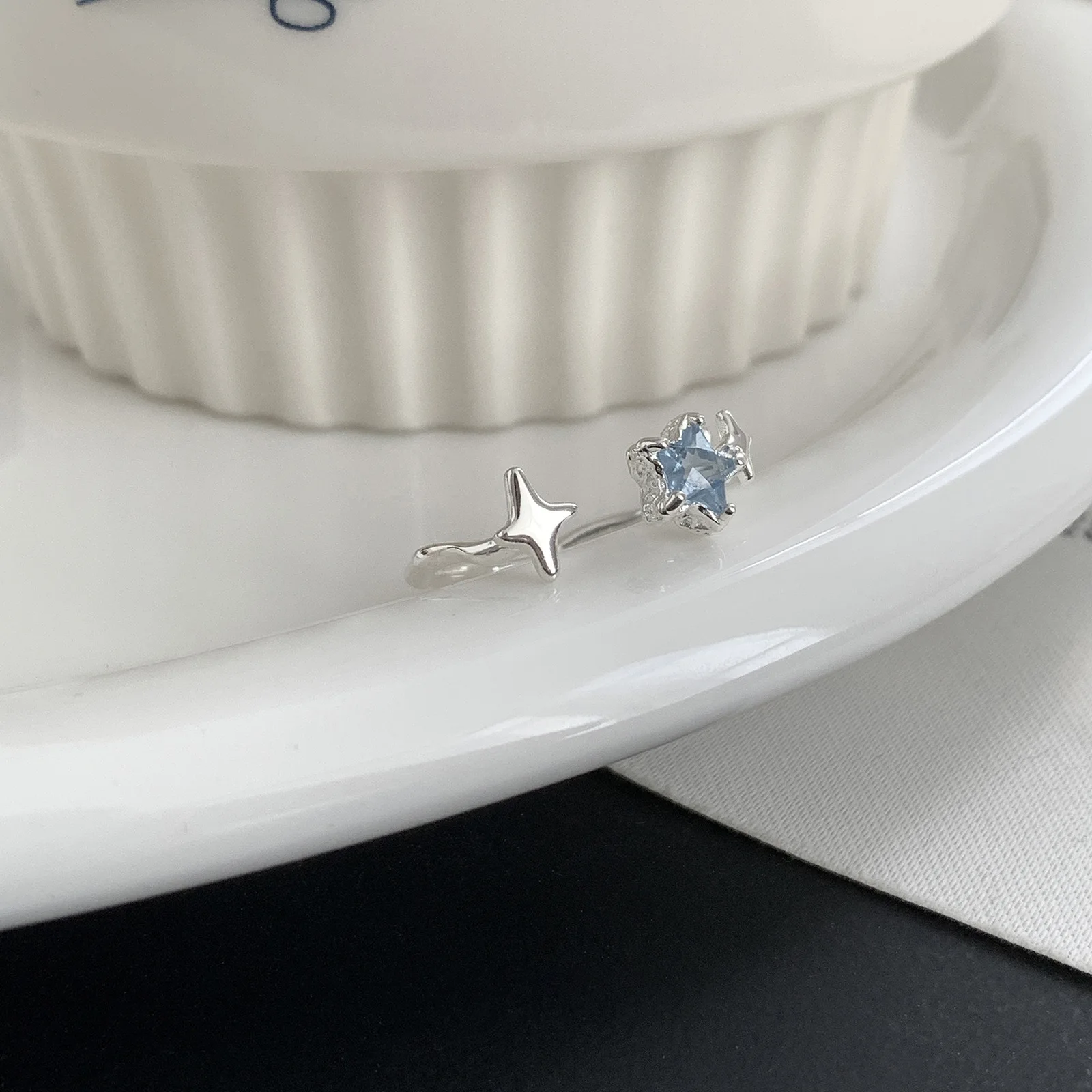 PANJBJ 925 Sterling Silber Sterne-Ring für Damen, blauer Kristall, offener Ring, süße Romantik, unregelmäßiger, vielseitiger Schmuck, Geschenk, Dropshipping – Detail 11