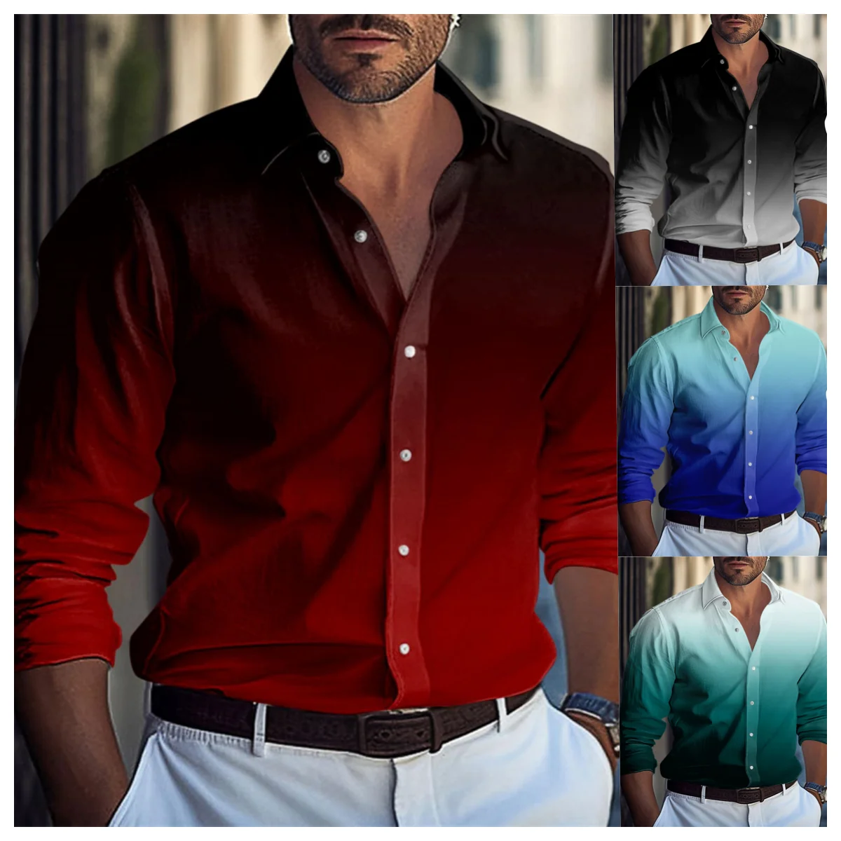 

Autumn and winter fashion men's casual gradient color shirts series red white black new designer casual wear comfortable men top