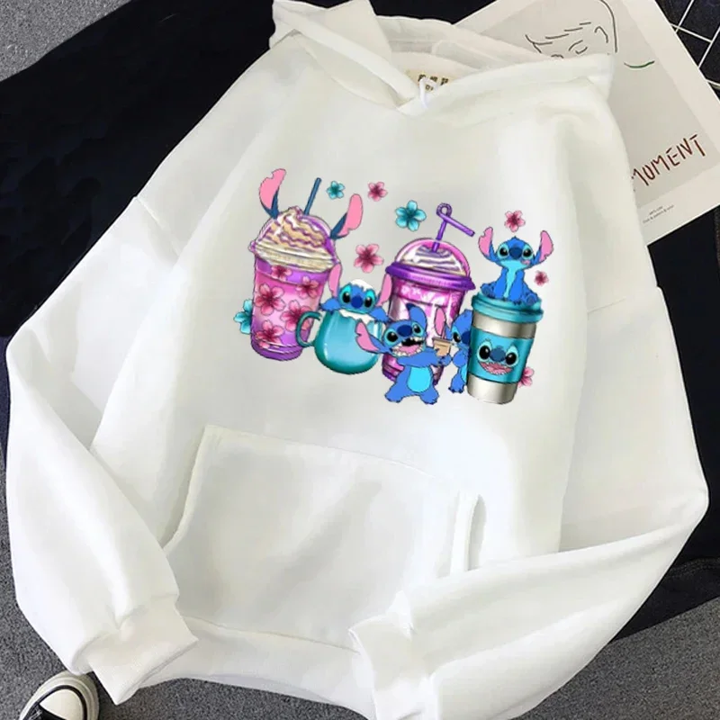 Disney Cartoon Women Hoodies Stitch Mickey Minnie Group Graphic Hoodie Sweatshirt Autumn O-Neck Casual Streetwear Pullover Tops