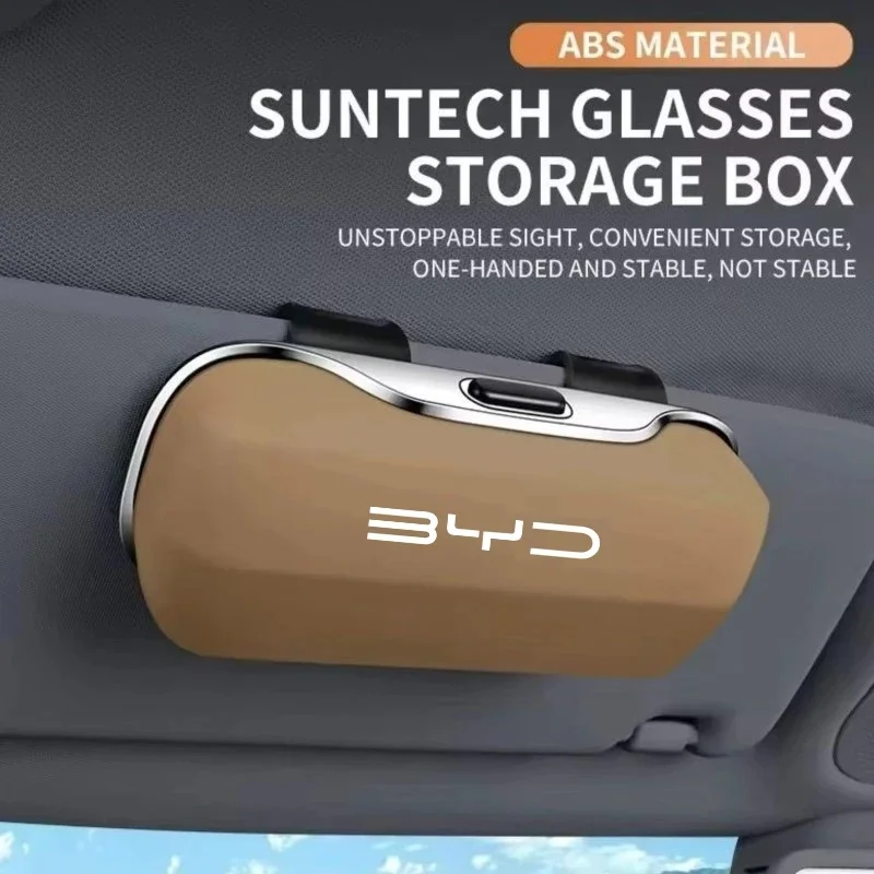ABS Sun‑Visor Mount Sunglasses Storage Box For BYD Atto3 Seal Han Tang Dolphin Song Yuan One‑Hand Operate Glasses Holder Interio