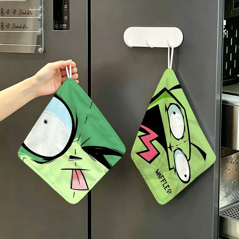 Serviette suspendue en coton et polyester Anime I-Invader Zim, chiffon réutilisable pour essuyer les mains, résistant à l'usure pour l'évier de la cuisine à domicile