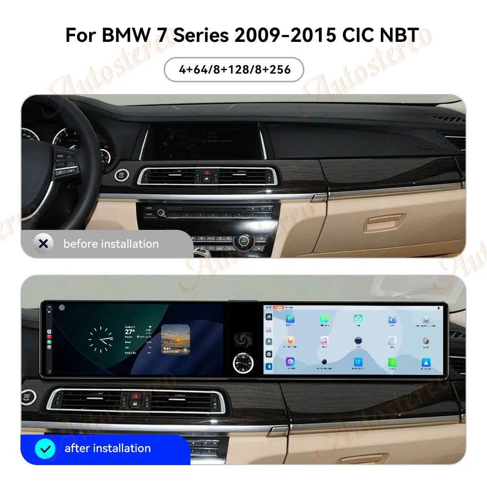 Dual Screen Android14 ID9 Car Radio Carplay Screen For BMW 7 Series F01 F02 F03 Multimedia Player GPS Navigation Head Unit