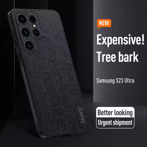 Case for Samsung Galaxy S23 FE S22 S21 Note20 Plus Ultra funda bamboo wood pattern Leather cover Luxury coque case capa