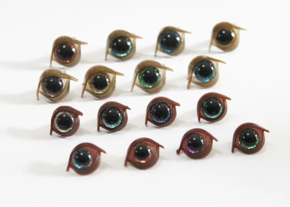 40set/lot cute 9mm/10mm/11mm/12mm tiny round plastic clear toy safety eyes + glitter Nonwovens + brown eyelid + hard washer