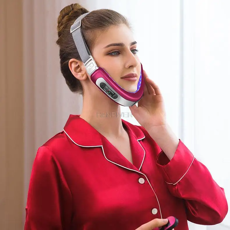 Instrumento de massagem facial micro-corrente ferramenta de emagrecimento facial vermelho azul beleza instrumento de cuidados com a pele